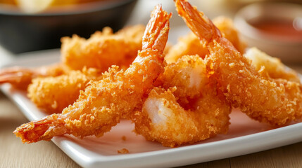 Breaded shrimp deep-fried until golden and crispy.