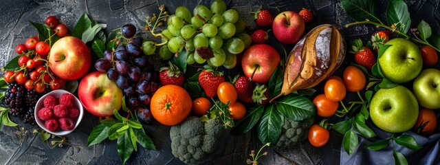 Playful and colorful kitchen scene with fruits and kitchen items