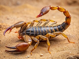 a photo image of a scorpion's segmented body formed by alternating rounded and pointed shapes, with a curved tail and pincers