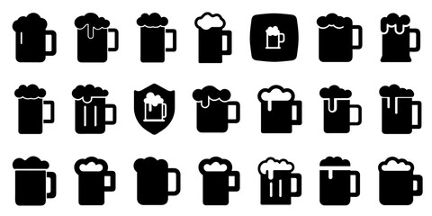 vector set of icons depicting beer mugs