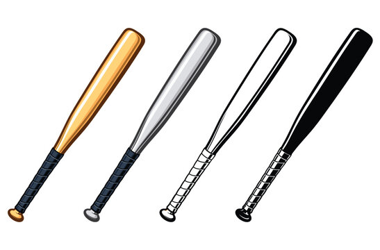 various classic wood and metal baseball softball bat set of 4 transparent background