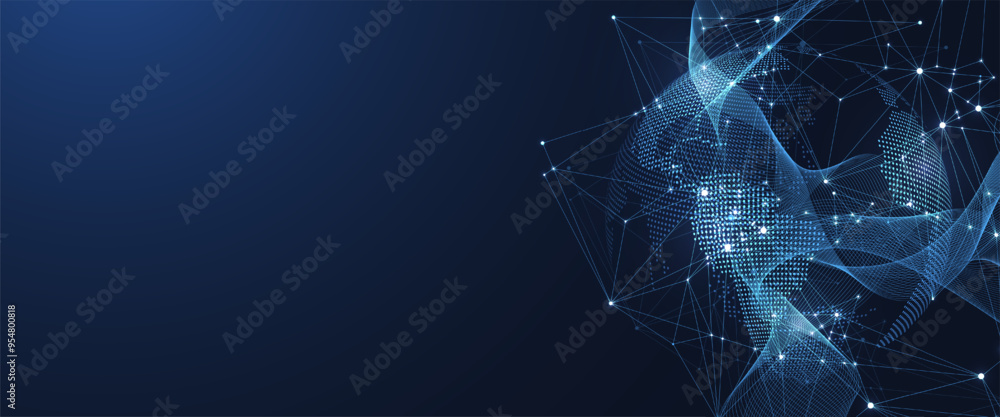 Fototapete Global network connection concept. Big data visualization. Social network communication in the global computer networks. Internet technology. Business. Science. Vector illustration