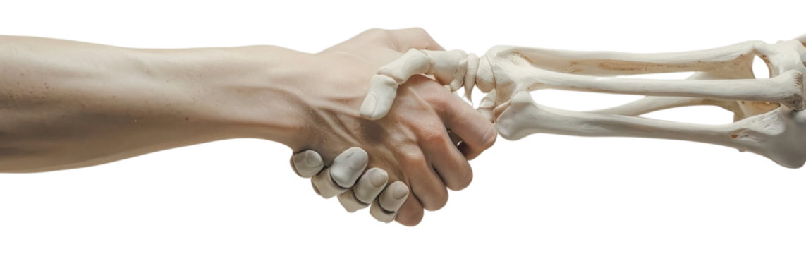 PNG Skeleton hand shaking hand human person wrist.