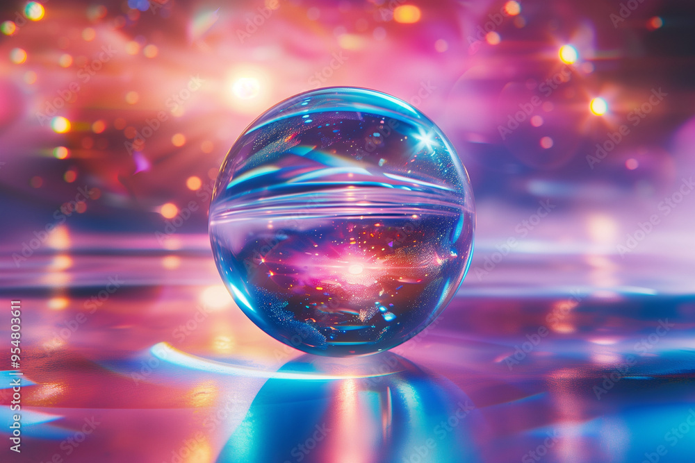 Poster crystal ball with colourful abstract spectrum on shiny surface