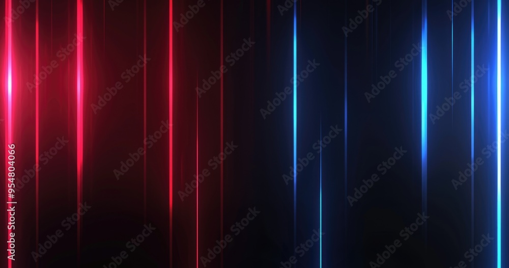 Poster a digital abstract design featuring vertical lines in red and blue against a dark background, creati