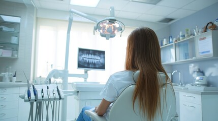 Obraz premium Patient Waiting for Dental Examination in Modern Clinic