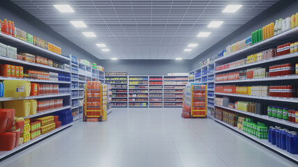 comparing products, checking her shopping list, or interacting with store. woman shopping