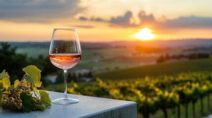 Sophisticated Sunset Scene with Rosé Wine on Outdoor Terrace. AI generated illustration