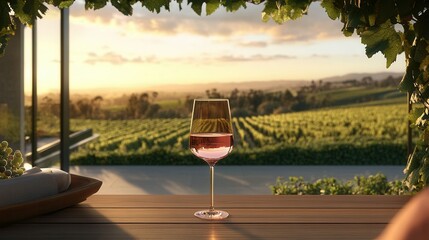 Sophisticated Sunset Scene with Rosé Wine on Outdoor Terrace. AI generated illustration