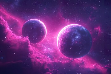 Naklejka premium Enchanting Cosmic Scene with Glowing Planets