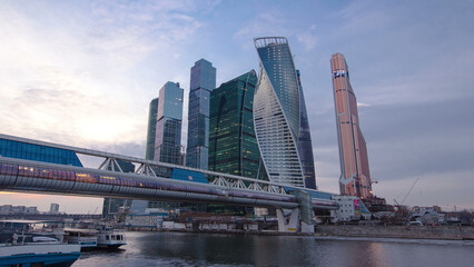 Obraz premium Skyscrapers International Business Center City day to night timelapse hyperlapse, Moscow, Russia