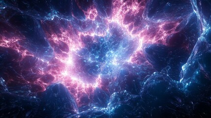 Abstract Cosmic Landscape with Glowing Pink and Blue Nebulae