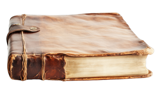 A vintage leather-bound book with intricate stitching, perfect for journaling or as a decorative piece in any setting.