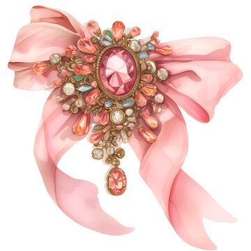 pink bow brooch watercolor style clip art preview