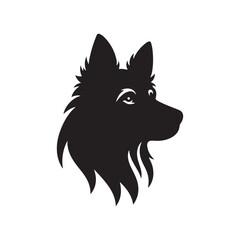 Black silhouette head of the dog on white background