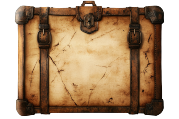 Vintage leather suitcase with weathered texture and sturdy clasps, perfect for travel-themed designs and backgrounds.