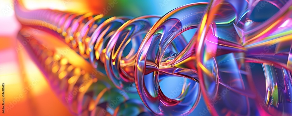 Wall mural Reflective 3D helix with rainbow reflections, 4K hyperrealistic photo