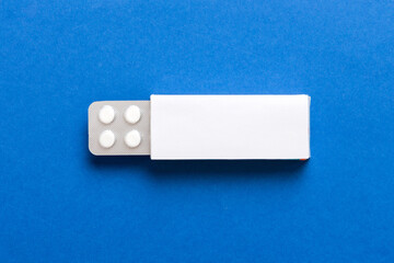 Blank White Product Package Box Mock-up. Open blank medicine drug box with blister top view