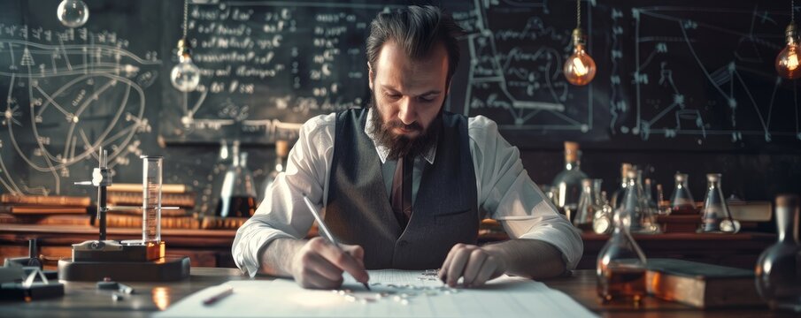 Expert mathematician solving complex equations with ease, 4K hyperrealistic photo