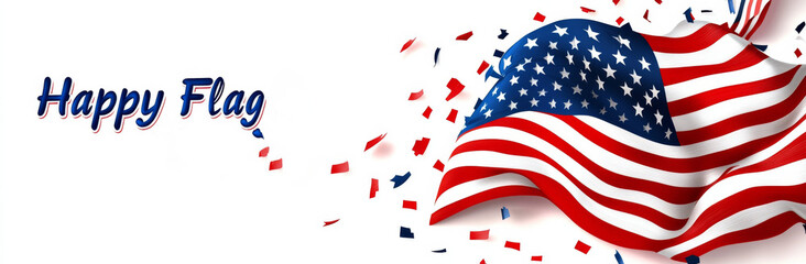 Fototapeta premium Happy Flag design with an American flag and colorful confetti, celebrating patriotism and national pride.