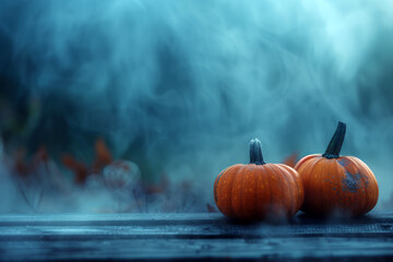 Halloween pumpkins on a wooden table 
