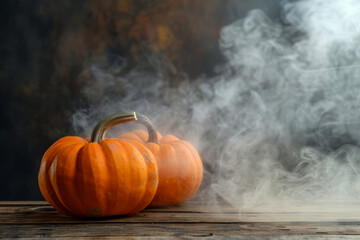 Halloween pumpkins on a wooden table 