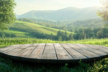 Fototapeta premium Wooden Platform in Front of Rolling Hills
