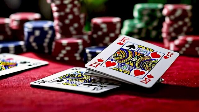 a poker table with cards and chips