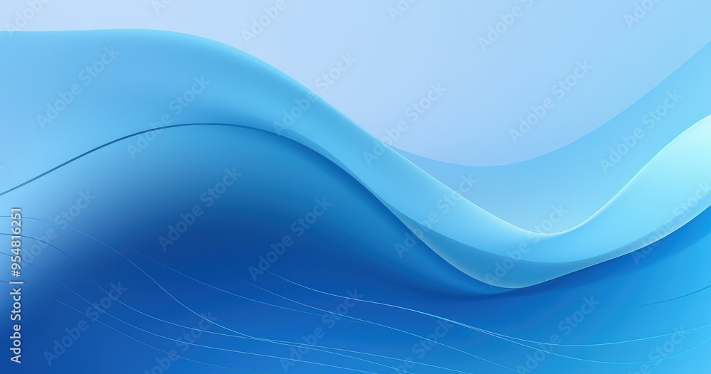 Poster a smooth gradient design featuring flowing waves in shades of blue, creating a calming and modern ae