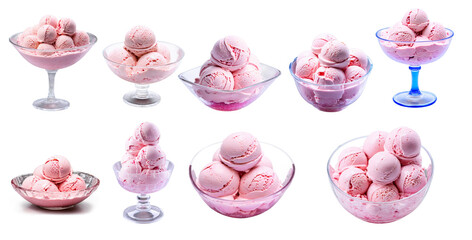 Fototapeta premium Pink ice cream in a glass bowl on an isolated background.