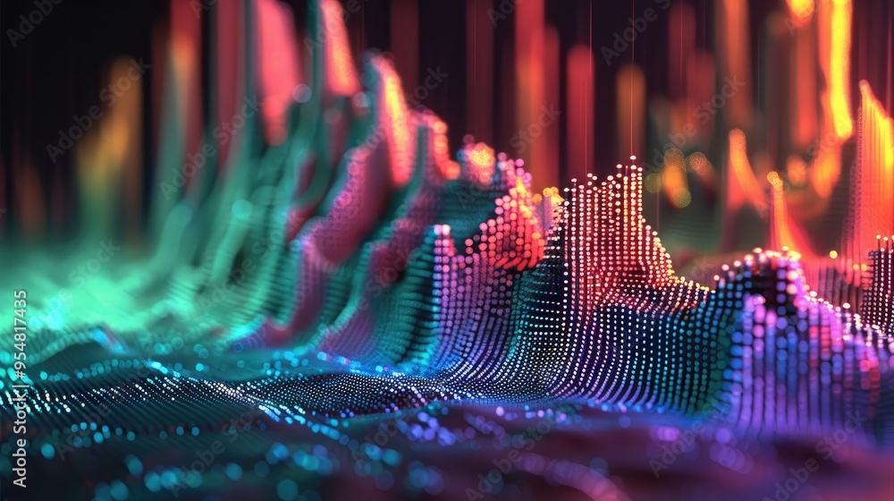 Aufkleber digital analytics 3d graph with columns color depth music equalizer abstract colorful. generative ai