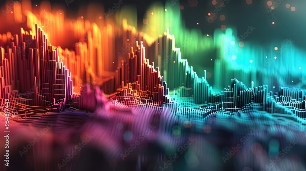 Poster digital analytics 3d graph with columns color depth music equalizer abstract colorful. generative ai