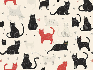 Obraz premium cute cat pattern, simplistic drawing, illustration