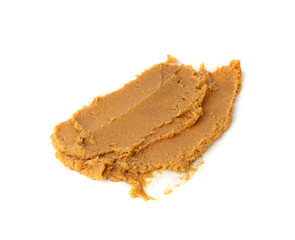 Miso paste isolated. Japanese shiro miso seasoning sauce, fermented soybean spread, brown soy cream