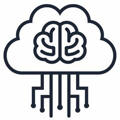 Brain In The Cloud, Icon Illustration. Cloud Computing, AI, Machine Learning Concept.