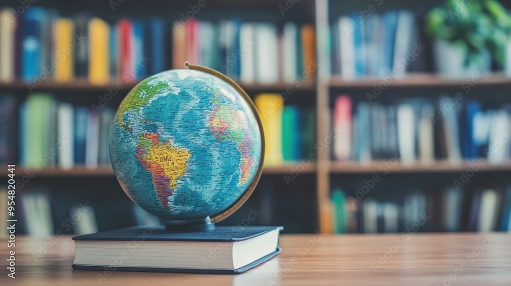Aufkleber globe on the bookshelf: a journey through knowledge