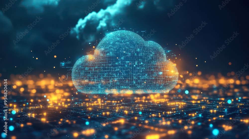 Poster futuristic cloud computing and data storage technology concept