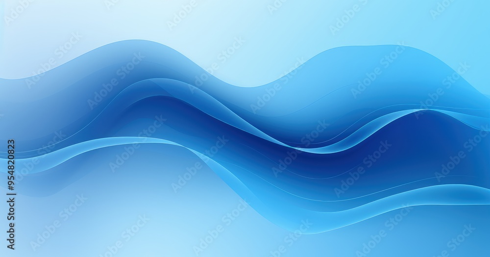 Poster a smooth gradient design featuring flowing waves in various shades of blue, ideal for backgrounds an