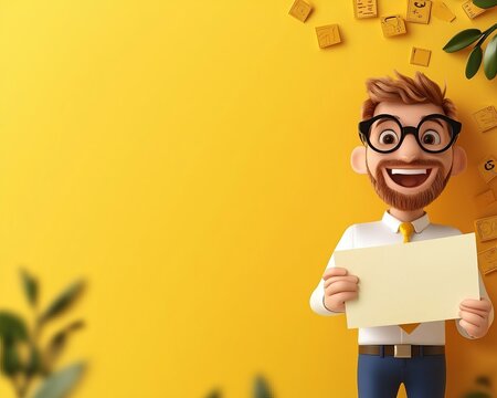 Pay day banner, happy employee holding a paycheck, workplace celebration, 3D illustration