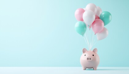 Pay day graphic, piggy bank with payday balloons, financial happiness, 3D rendering