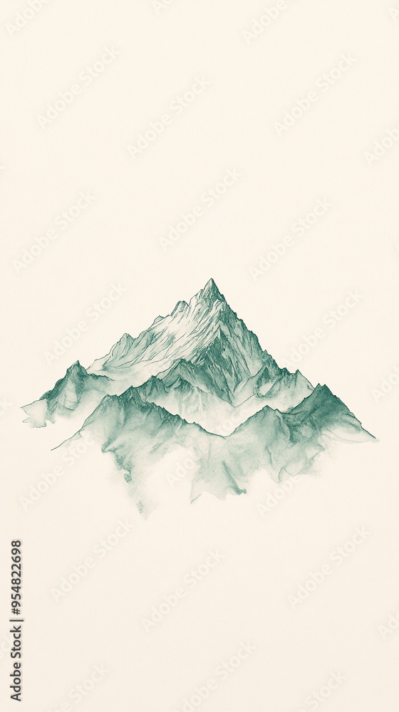 Poster A tiny, gently rounded mountain peak, with soft, flowing lines drawn in faint green ink, centered 