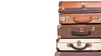 Stack of vintage suitcases isolated on transparent background



