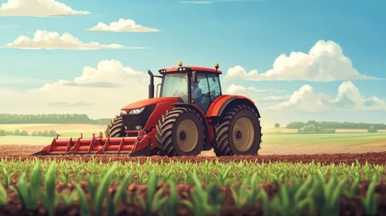 Obraz premium A tractor plowing the fertile soil of a large farm, symbolizing the strength and efficiency of agricultural machinery.