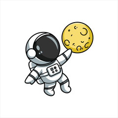 Cute Astronaut Reaching for the Moon Cartoon Illustration