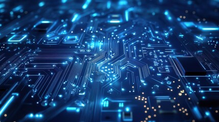 Glowing Blue Digital Circuit Board Futuristic Technology Background