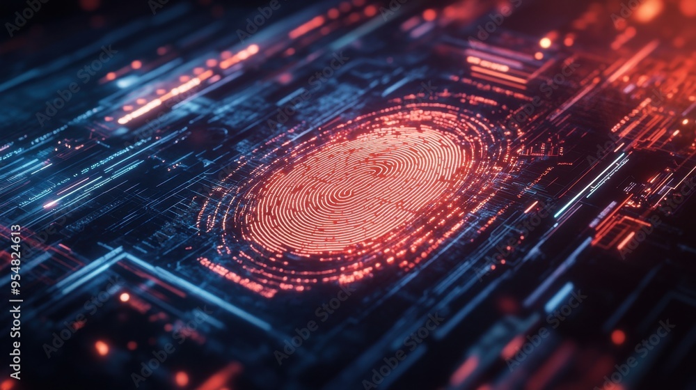 Aufkleber high-tech fingerprint scan on a digital interface, symbolizing personal data security and the import