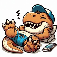 Obraz premium lazy t-rex dinosaur cute cartoon illustration