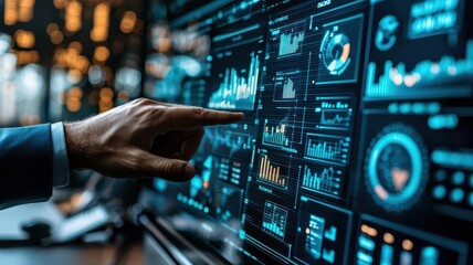 Obraz premium Businessman Utilizing Virtual Screen Graphics for Business Growth and Planning