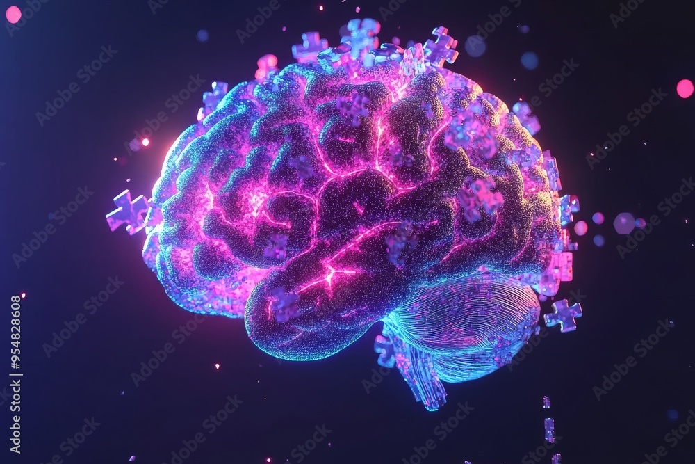 Poster neuroeconomics emotional processing abstract digital image of a glowing brain surrounded by colorful