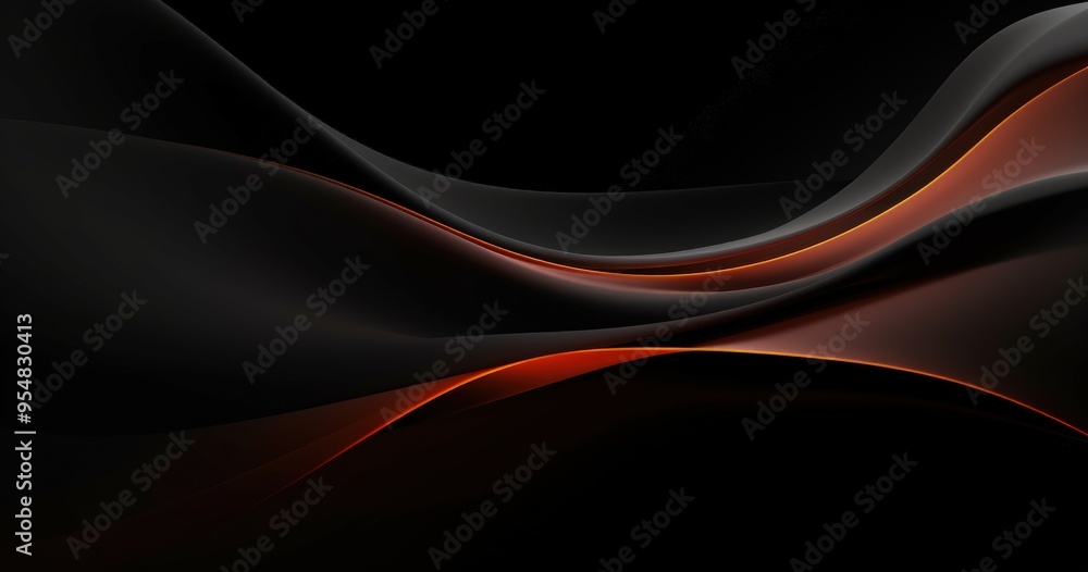 Poster a smooth, abstract design featuring flowing curves in black and orange tones, creating a dynamic and